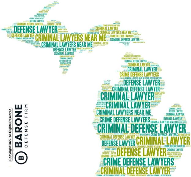 Barone Defense Firm's word map with phrases related to criminal defense lawyers.