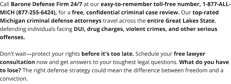 Patrick T. Barone is a Michigan Super Lawyer, who has maintained continuous top attorney ratings since 2007. In addition, the Michigan native is the author of multiple books on OWI, DUI and criminal law. The OUIL attorney near me has lectured at over 80 legal seminars all over America. He leads Barone Defense Firm in providing aggressive legal warriors for each client's criminal case.