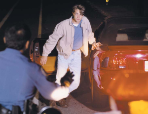 Officer administering standardized field sobriety test during Michigan OWI arrest