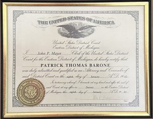 Patrick Barone — admitted to United States District Court Eastern District of Michigan January 1993, handling CSAM cases reported by NCMEC