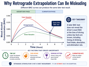 Retrograde extrapolation DUI chart showing BAC rising and falling over time.